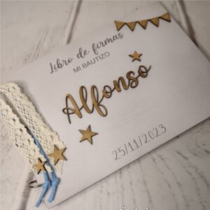 libro madera blanca bautizo